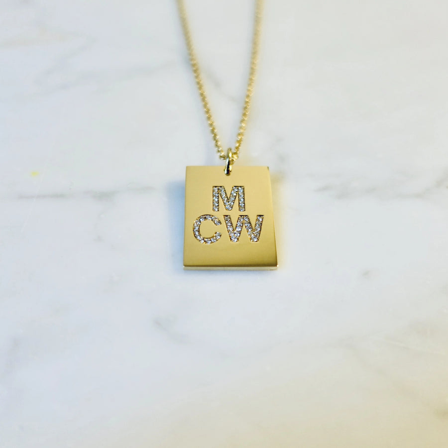 Herren Gold Tag Diamant Buchstaben Halskette